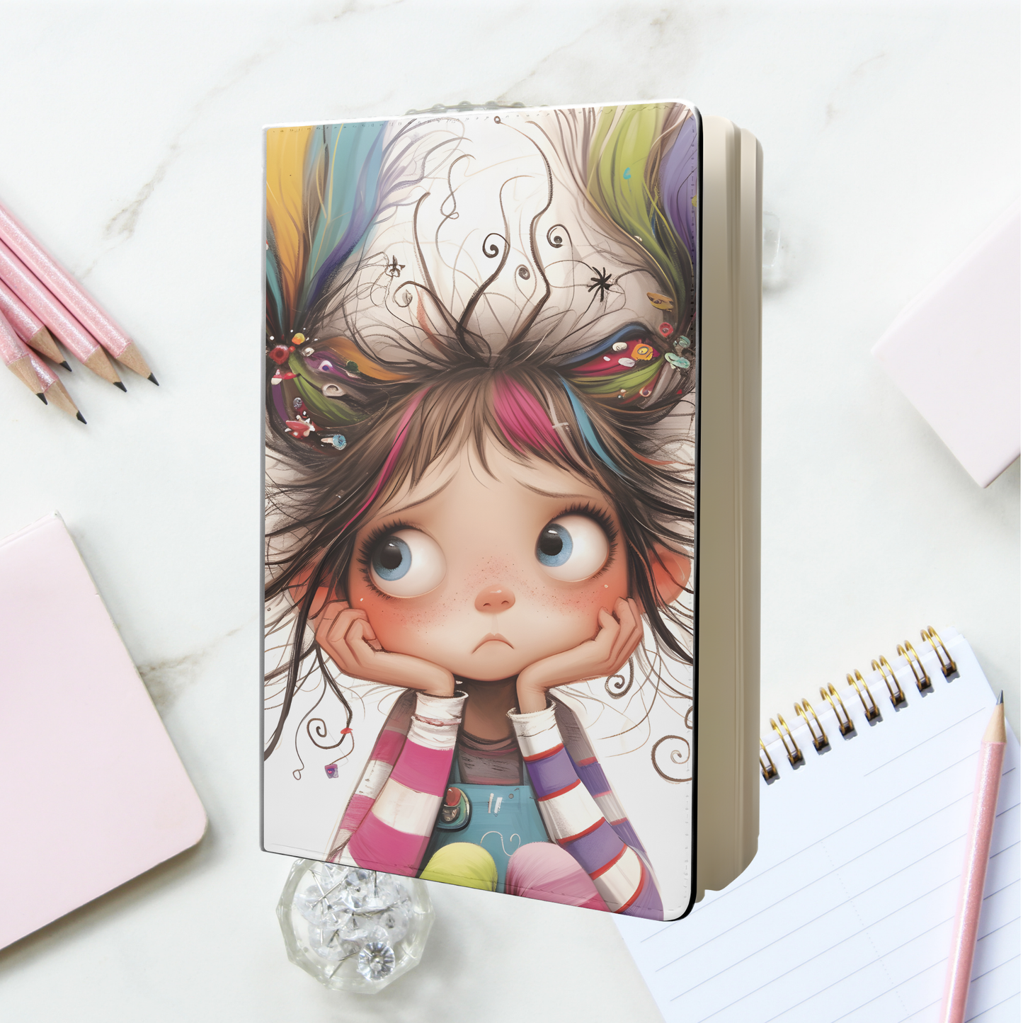 Notebook A5 - Quirky Girl with Wild Pigtails
