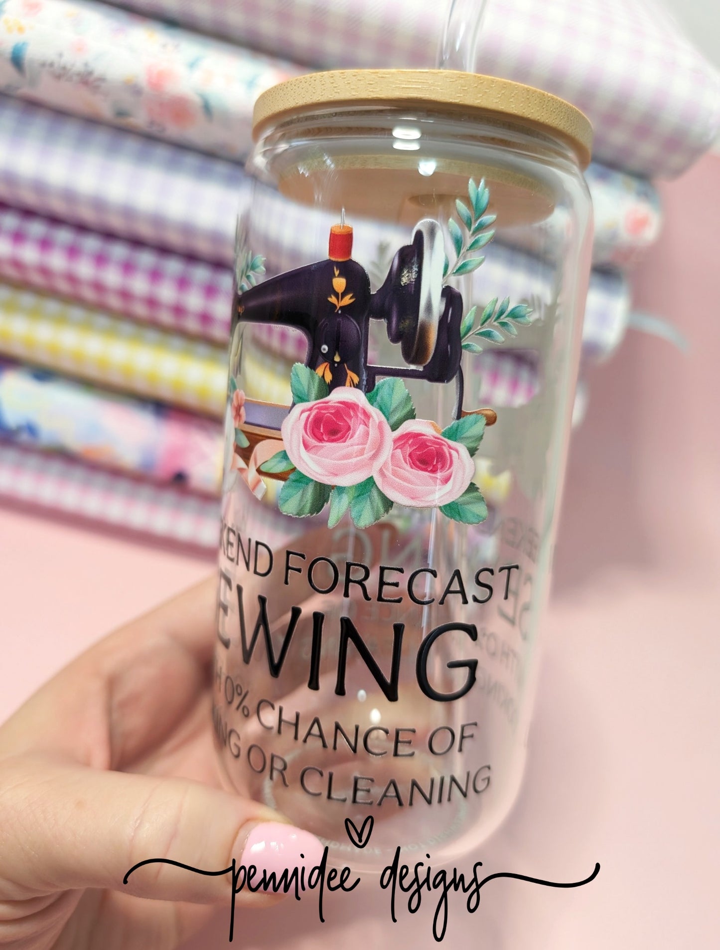 Weekend Forecast Sewing~ 475ml (16oz) Libbey Glass Can
