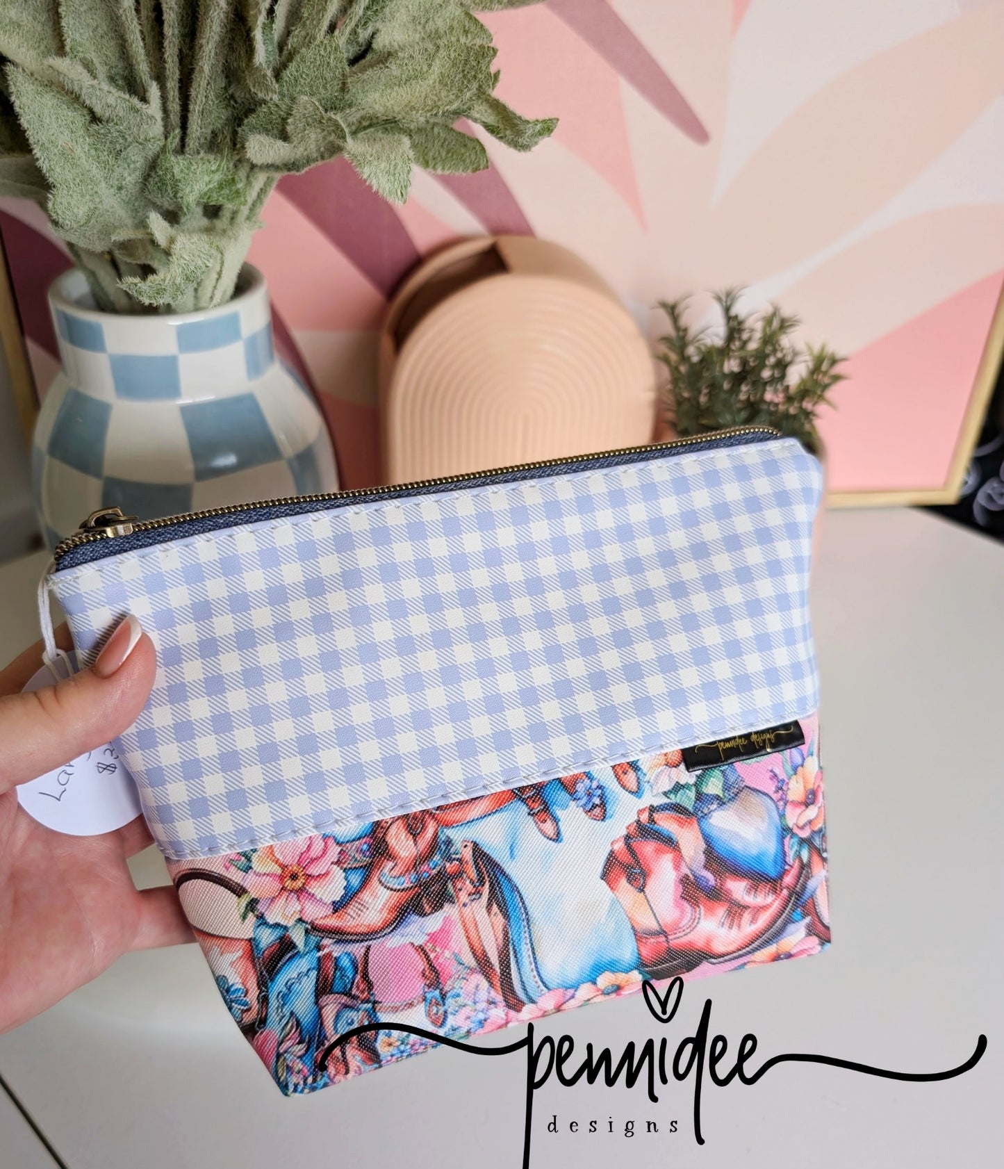 Makeup Pouch - Cowgirl Boots & Blue Gingham