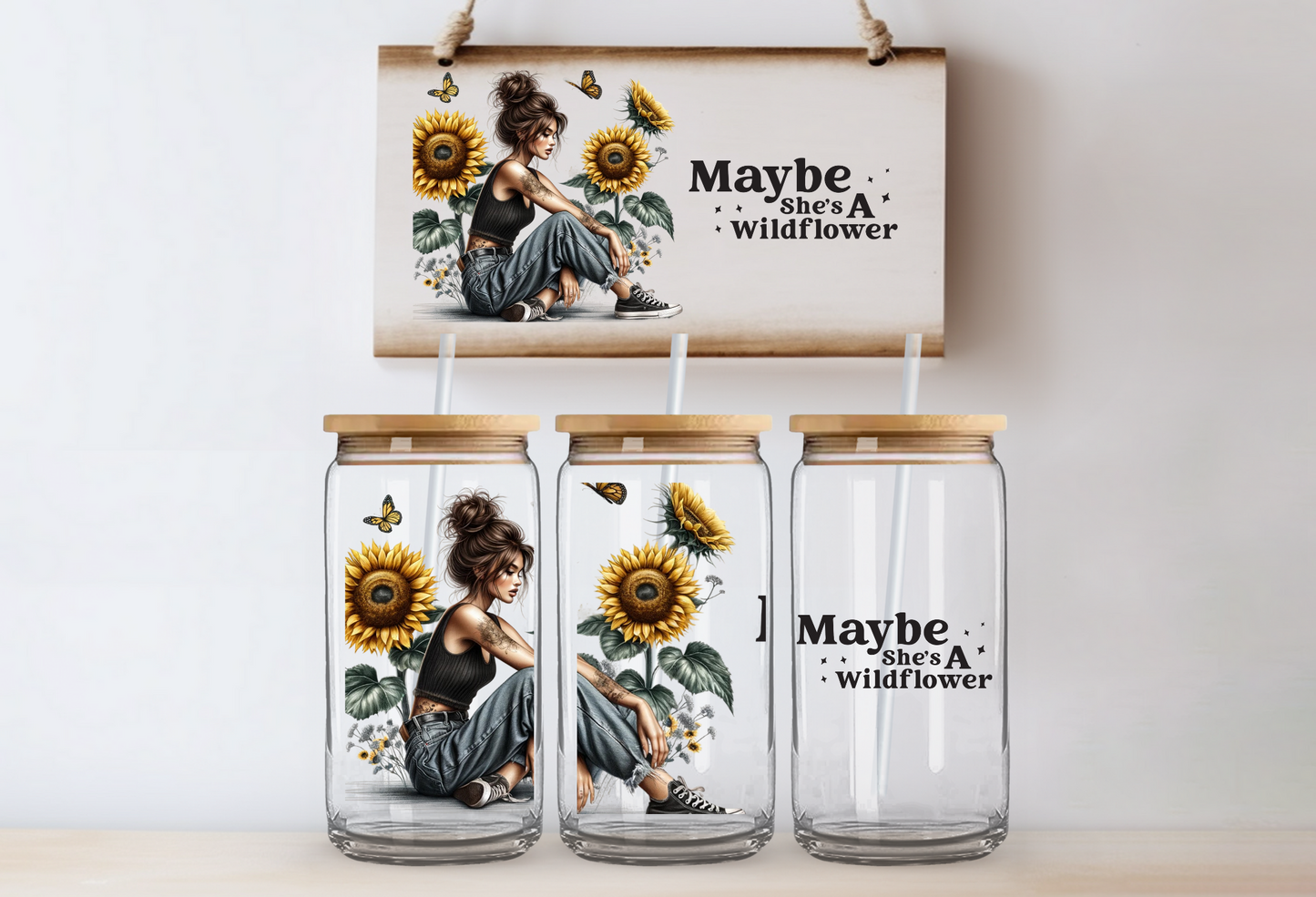 Maybe She's a Wildflower ~ 475ml (16oz) Libbey Glass Can