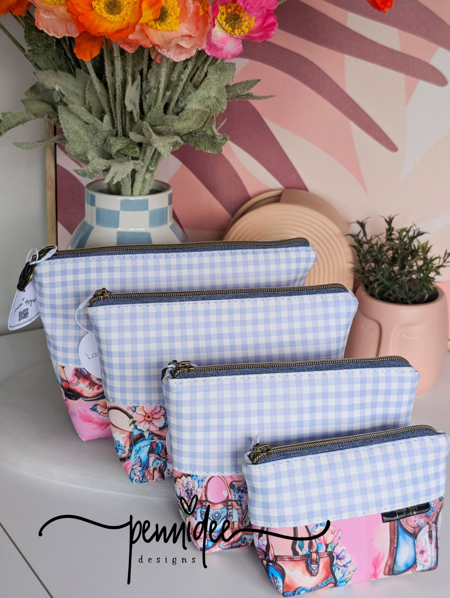 Makeup Pouch - Cowgirl Boots & Blue Gingham