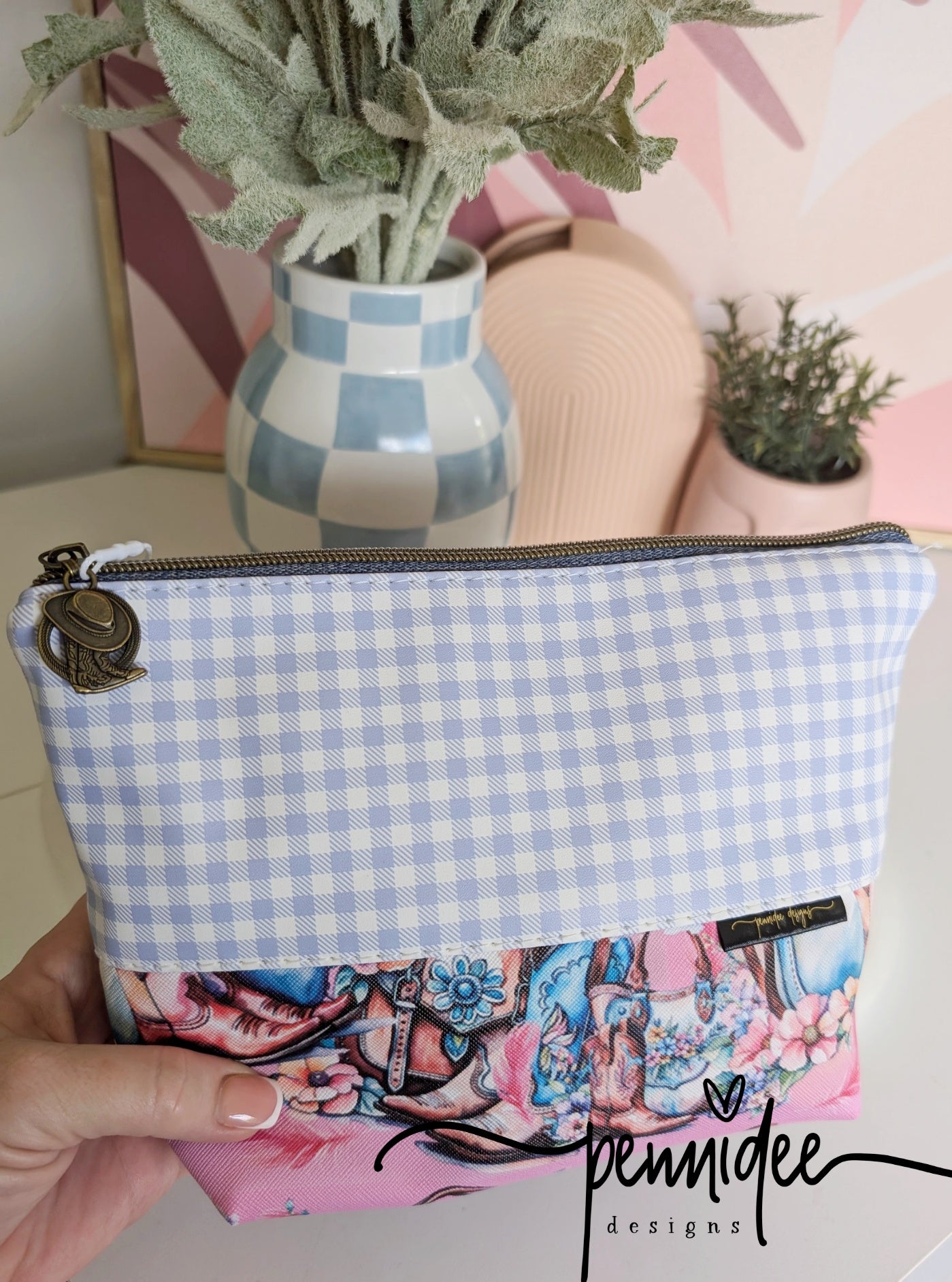 Makeup Pouch - Cowgirl Boots & Blue Gingham