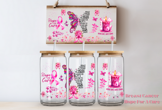 Breast Cancer, Hope For A Cure ~ 475ml (16oz) Libbey Glass Can