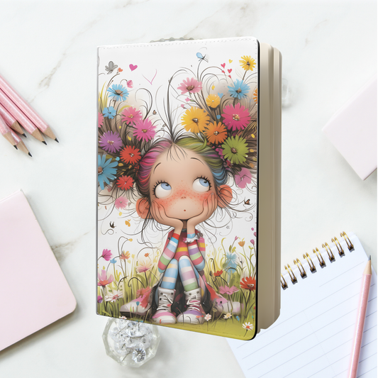 Notebook A5 - Quirky Girl in a Flower Garden