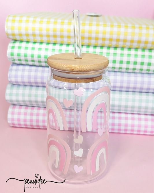 Rainbows & Hearts in Pastal ~ 475ml (16oz) Libbey Glass Can